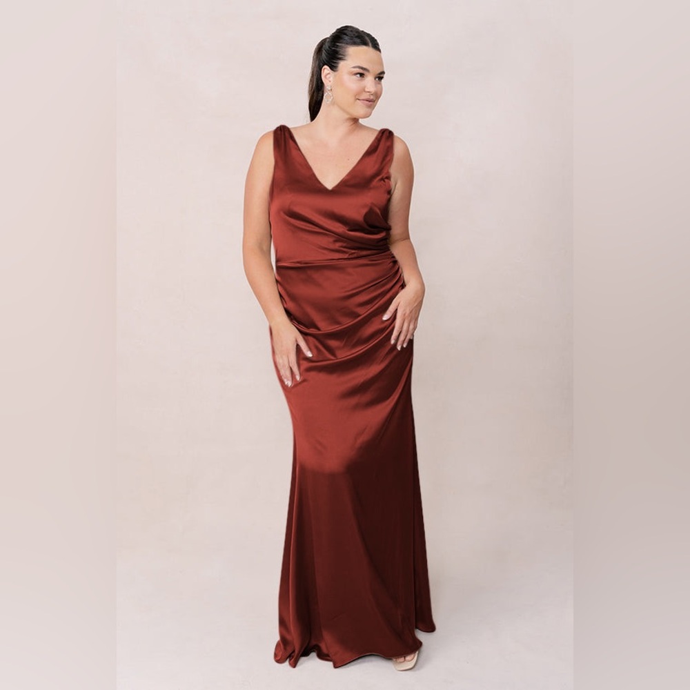 Revelry Satin Cowl Neck Maxi Dress in Rust